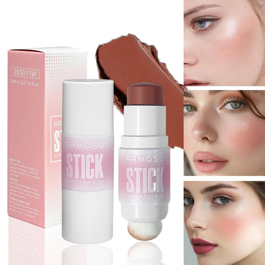 ARMOSU Cream Blush Stick - Flawless Cosmetic with Silky Hydrating Formula for Daily Dewy Natural Glow & Long-Lasting Wear, Gentle