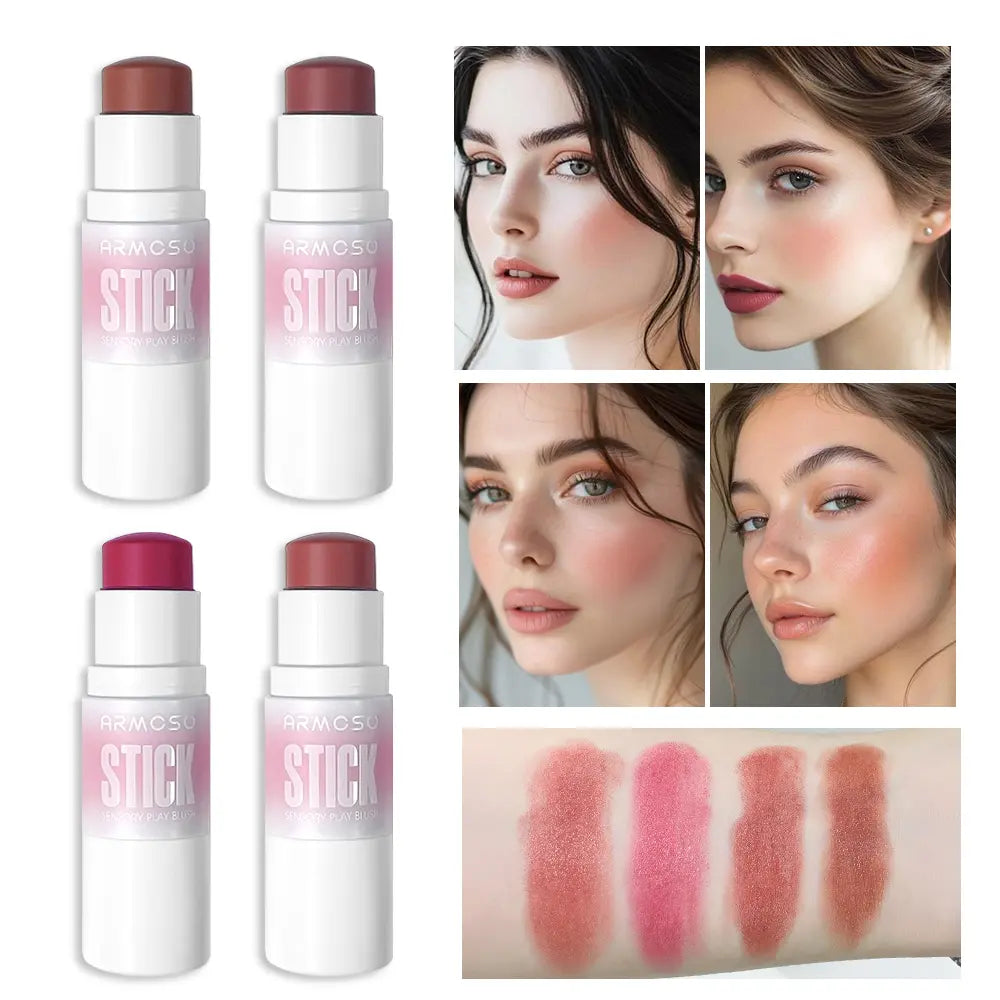 ARMOSU Cream Blush Stick - Flawless Cosmetic with Silky Hydrating Formula for Daily Dewy Natural Glow & Long-Lasting Wear, Gentle