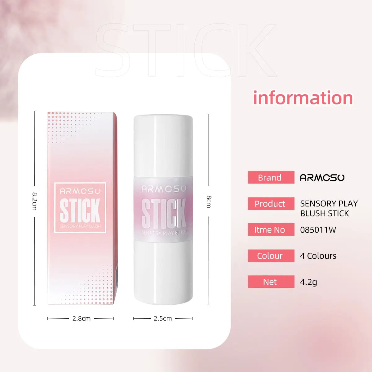 ARMOSU Cream Blush Stick - Flawless Cosmetic with Silky Hydrating Formula for Daily Dewy Natural Glow & Long-Lasting Wear, Gentle
